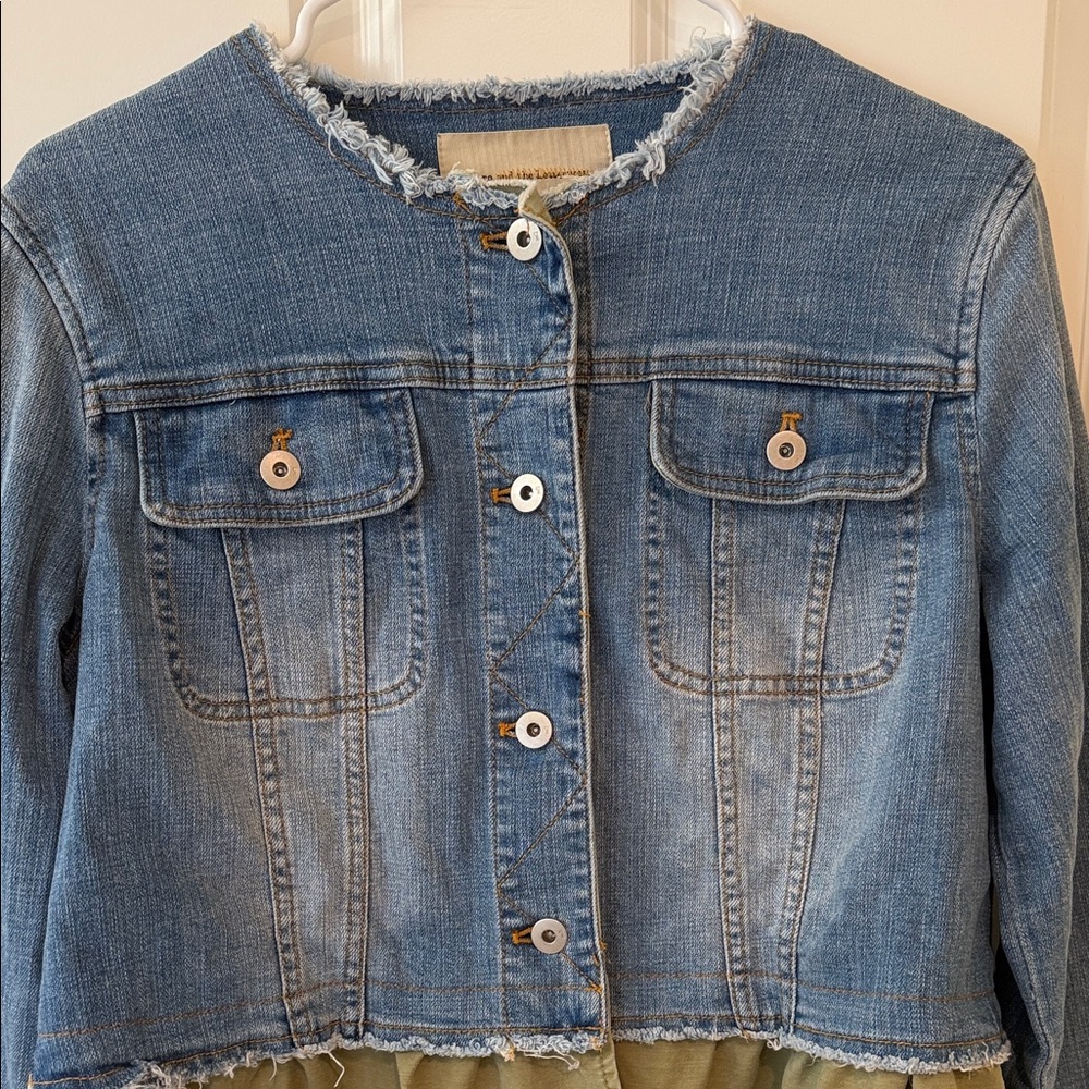 Pilcro Denim Jacket with Olive Ruffle - Picture 6 of 7